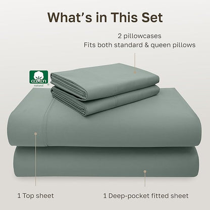 California Design Den - Luxury Full Size Sheet Set - 100% Cotton, 600 Thread Count Deep Pocket Full Size Bed Sheets, Sateen Weave (Sage Green - Cool Tone)