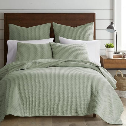 Levtex Home Cross Stitch Reversible Twin XL/Twin Quilt Set (68x86in) with 1 Pillow Sham (26x20in) - Stitch Texture - Desert Sage - Cotton Twin Size Quilt Bedding Set - Lightweight, Soft, Pre-Washed
