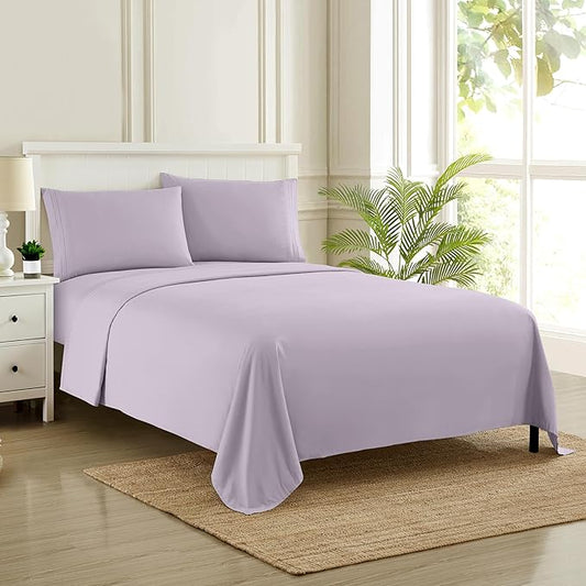 Queen Size Bed Sheets - Breathable Luxury Sheets with Full Elastic & Secure Corner Straps Built In - 1800 Supreme Collection Extra Soft Deep Pocket Bedding Set, Sheet Set, Queen, Lilac