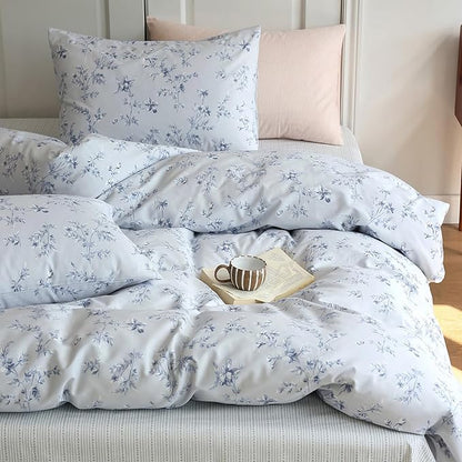 HighBuy Blue Floral Comforter Set Twin XL Size French Country Style Comforters Smooth Soft for Teen Girls 3 Piece Boho Bedding Comforters with 2 Pillowcases,Easy Care Gifts