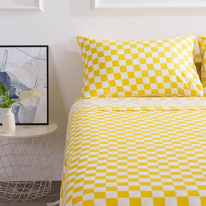 Best Season Bed Sheet Set 3 Piece -Twin Size-Soft Durable Microfiber Bedding Sheet Set,Deep Pocket,Stain,Fade & Wrinkle Resistant Green and White Checkerboard Grid(Plaid Yellow&White)