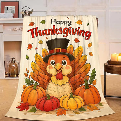 Thanksgiving Turkey Blanket Super Soft Warm Fluffy Fleece Flannel Throw Blanket Cozy Fuzzy Plush Stuff Bedding Blankets Gifts for Women Kids Boys Girls Adults 50"X40"