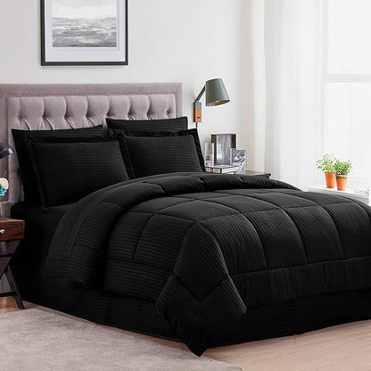 8 Piece Comforter Set Bag with Dobby Stripe Design (Pack of 3)