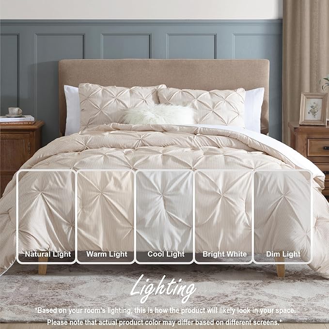 Swift Home Full/Queen Pinstripe Taupe Comforter Set - Classic Pintuck Bedding Set - 3 Pieces Bed Linen, 1 Comforter and 2 Pillow Shams