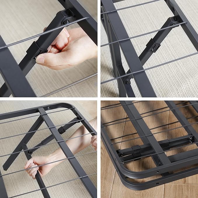 Olee Sleep 14 Inch Foldable Metal Platform Bed Frame, Steel Mattress Foundation, Comfort Base, Easy Under Bed Storage, No Box Spring Needed, Twin Size