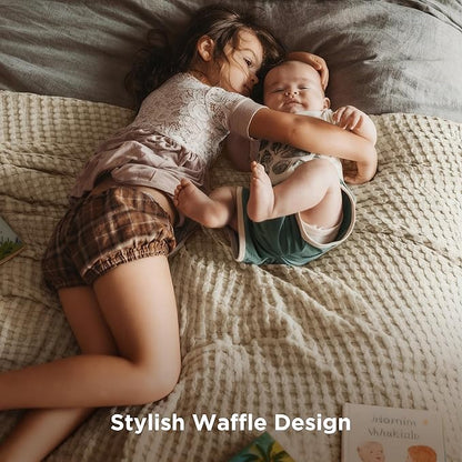 Bedsure Cooling Cotton Waffle Queen Size Blanket -Lightweight Breathable Blanket of Rayon Derived from Bamboo for Hot Sleepers, Luxury Throws for Bed, Couch and Sofa, Light Brown, 90x90 Inches