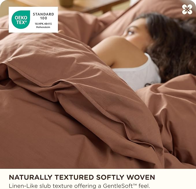 Bedsure Cotton Duvet Cover Queen - Luxury Slub Weave 100% Cotton Duvet Cover Set, PureWoven Bedding Set with a Linen Like Textured, Easy Change, Mocha Mousse, 90" x 90"