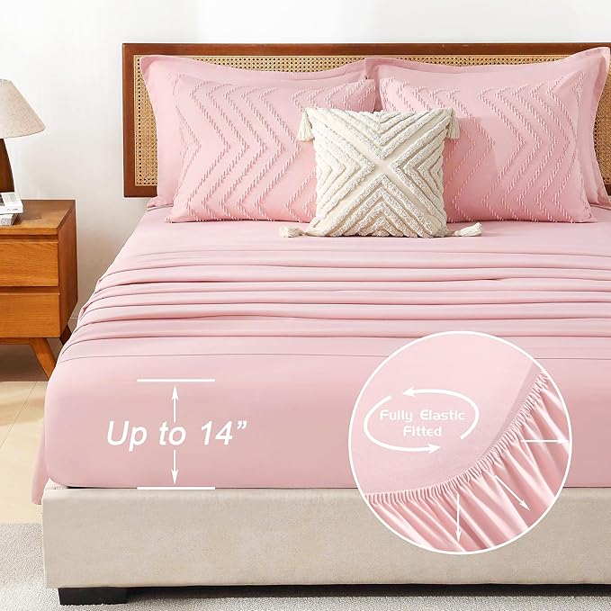 Litanika Pink King Size Comforter Set with Sheets - 7 Pieces Bed in a Bag King Boho Tufted Complete Bedding Sets with Comforter, Sheets, Pillowcases & Shams