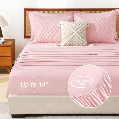 Litanika Pink King Size Comforter Set with Sheets - 7 Pieces Bed in a Bag King Boho Tufted Complete Bedding Sets with Comforter, Sheets, Pillowcases & Shams