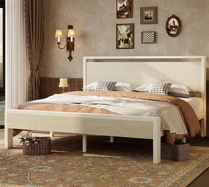 SHA CERLIN 14 Inch King Metal Platform Bed Frame with Wooden Headboard and Footboard, No Box Spring Needed, Large Under Bed Storage, Heavy Duty Slats Support, White Washed Oak