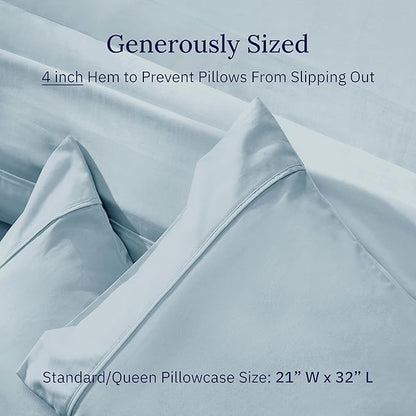 California Design Den Standard Queen Size Pillowcase Set - 400 Thread Count, 100% Cotton Sateen, Set of 2 Pillow Covers, Soft and Breathable - Sky Blue