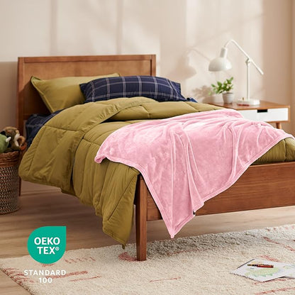 Bare Home Fleece Blanket - Kid Size - Ultra-Soft Lightweight for Bed, Sofa, and Couch - Luxury Microplush - Cozy Warm Blanket (Kid, Light Pink)