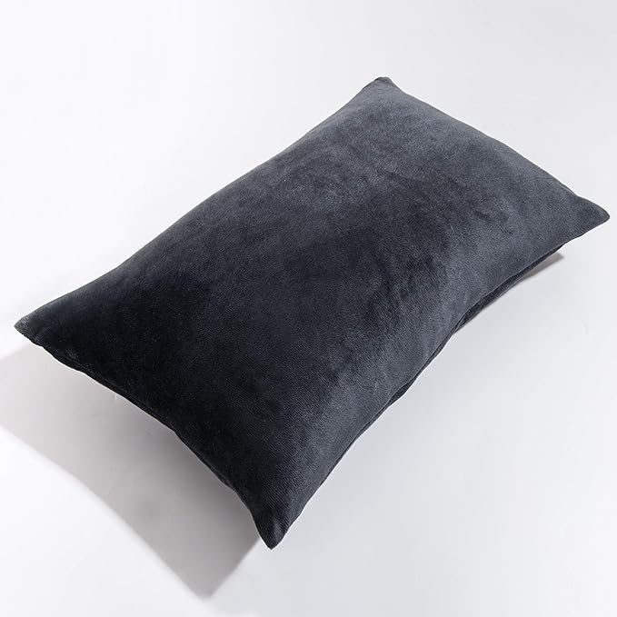 NTBAY 2 Pack Zippered Velvet King Pillowcases, Super Soft and Cozy Luxury Fuzzy Flannel Pillow Cases with Zipper, 20x36 Inches, Charcoal Grey