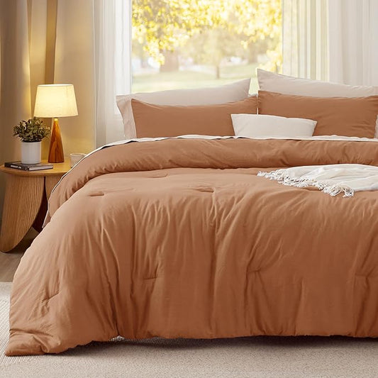 Bedsure Queen Comforter Set, Pumpkin Soft Prewashed Bedding for All Seasons, 3 Pieces GentleSoft™ Bed Set, 1 Lightweight Comforter (90"x90") and 2 Pillowcases (20"x26")