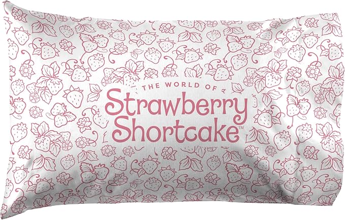 Jay Franco Kids Sheet Set with Fitted, Flat Sheets & Pillow Cover - Ultra-Soft Bedding with Pillowcase for Room Decor, Pink - Strawberry Shortcake, 3 Piece Twin