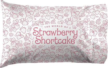 Jay Franco Kids Sheet Set with Fitted, Flat Sheets & Pillow Cover - Ultra-Soft Bedding with Pillowcase for Room Decor, Pink - Strawberry Shortcake, 3 Piece Twin