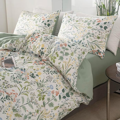Floral Comforter Set King Soft Bedding Comforter Set 3 Pieces Lightweight Garden Style Green Red Flower Print Botanical Flowers Comforter Set 1 Comforter and 2 Pillowcases (Floral, King)
