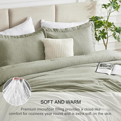 CozyLux King Size Comforter Set, 3 Pieces Olive Green Soft Luxury Cationic Dyeing Comforter King Size Bedding Set, Breathable Lightweight Bed Sets with 1 Down Alternative Comforter and 2 Pillow Shams
