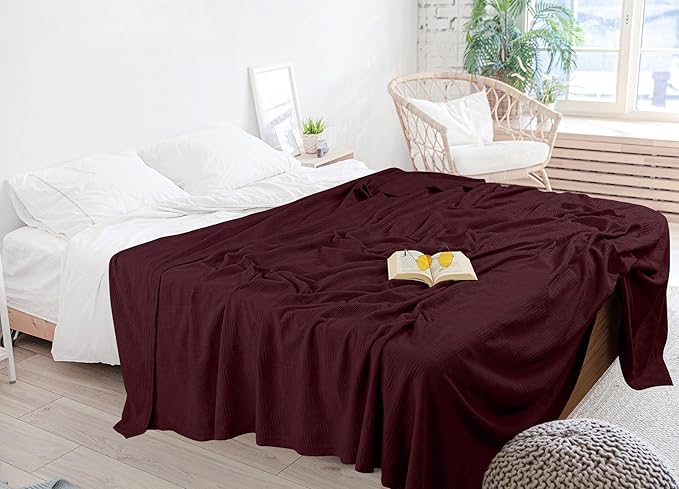 Utopia Bedding Burgundy 100% Cotton Blanket [Queen Size - 90x90 Inch] Lightweight, Soft and Breathable Thermal Blanket for All Seasons