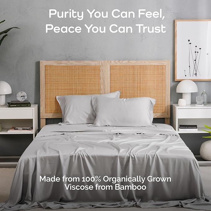 Viscose Bamboo Sheets King Size 4PC Set - Cooling Sheets for Hot Sleepers with Moisture Wicking Technology - Silky Soft 18 Inch Deep Pocket - Gray Mist 76"x 80"