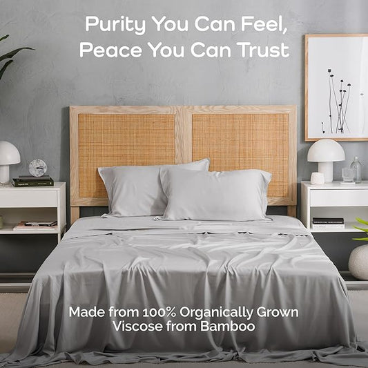 Viscose Bamboo Sheets King Size 4PC Set - Cooling Sheets for Hot Sleepers with Moisture Wicking Technology - Silky Soft 18 Inch Deep Pocket - Gray Mist 76"x 80"