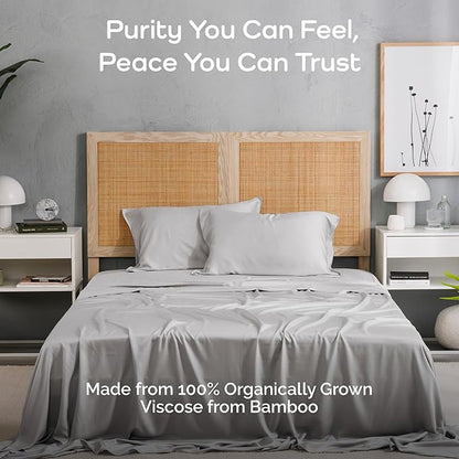 Viscose Bamboo Bed Sheets Full Sizes 4PC Set - Cooling Bedding for Hot Sleepers with Moisture Wicking Technology - Silky Soft 16 Inch Deep Pocket - Gray Mist 54"x75"
