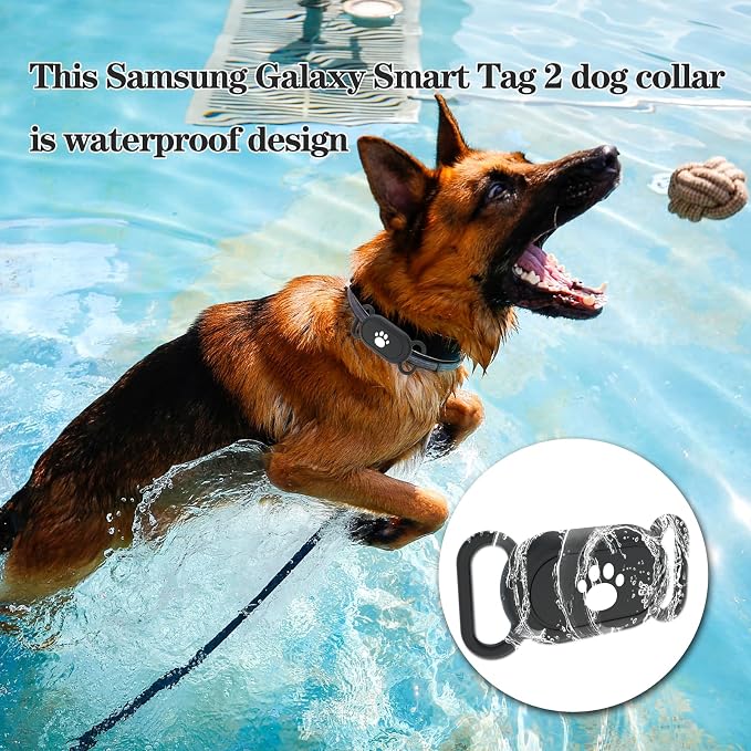 2 Pack Waterproof Dog Collar Holder Compatible with Samsung Galaxy SmartTag2, Silicone GPS Tracker Hidden Loop Holder for Smart Tag2, Anti-Lost Collar Tag2 Paw Case (Black Pink)
