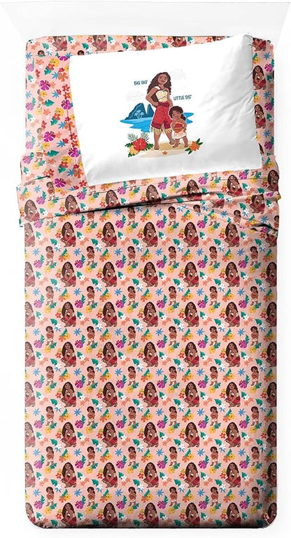 Jay Franco Kids Sheet Set with Fitted, Flat Sheets & Pillow Cover - Ultra-Soft Bedding with Pillowcase for Room Decor, Pink - Moana, 3 Piece Twin