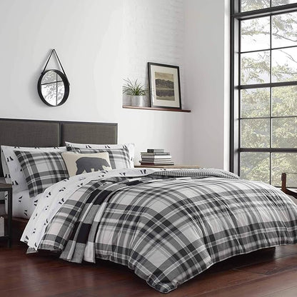 Eddie Bauer - Twin Comforter Set, Reversible Cotton Bedding with Matching Sham, Medium-Weight for Year Round Use, Dorm Essentials (Coal Creek Grey)