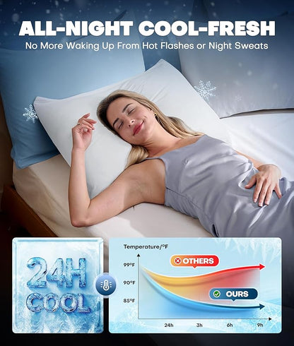 Ultra-Chill Cooling Pillowcase Set of 2 for Hot Sleepers, Softer Than Silk Pillow Cases for Protecting Hair & Skin, Breathable Bed Pillow Covers w/Zipper, Gifts for Women Men (White, Standard)