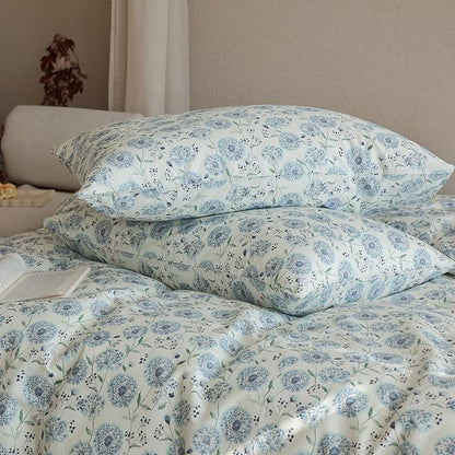 Floral Queen Comforter Set Down Alternative Boho Bedding Set 100% Cotton Cute Fluffy Lightweight Bedding Comforter Sets for Girls Soft Puffy Teen Bed Comforter with 2 Pillowcases