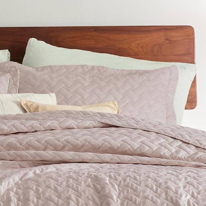 Bedsure Quilts King Size - Lightweight Bedspreads King Size with Basket Weave Pattern, Soft Quilt Bedding Set, Dusty Rose Comforter Set Coverlet for All Seasons with 2 Pillow Shams (106" x 96") | Skin-Friendly Soft, All-Season Comfort, Breathable, Ligh...