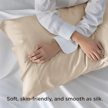 Bedsure Pillow Cases Standard Size, Cooling Pillow Cases, Rayon Derived from Bamboo Beige Pillowcases Standard Set of 2, PureWoven Silky Soft Bedding Pillow Covers with Envelope Closure, 20x26 Inches