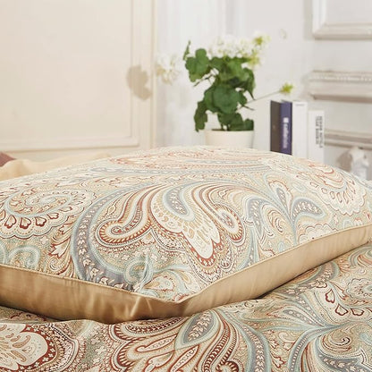 WINLIFE 100% Cotton Pillow Cases 2 Pack King Size Pillowcases Set of 2, Soft and Breathable Pillow Cover, 20'' x 36'', Camel Paisley