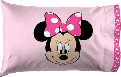 Jay Franco Kids Sheet Set with Fitted, Flat Sheets & Pillow Cover - Ultra-Soft Bedding with Pillowcase for Room Decor, Pink - Minnie Mouse, 4 Piece Full