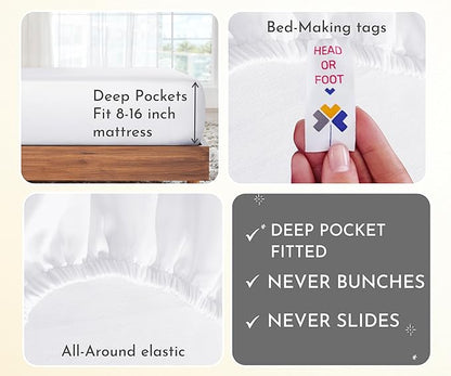 California Design Den 2-Pack Queen Bedsheet Sets - 400 Thread Count 100% Cotton Sateen - Soft and Breathable Sheets, 2 Sets of Deep Pocket Bed Sheets - Bright White