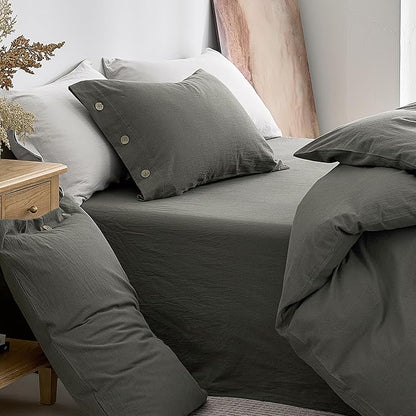 JELLYMONI 100% Washed Cotton Duvet Cover Twin – Soft, Breathable Linen-Look Bedding with Natural Wrinkle Texture, Button Closure, 2-Piece Set (Dark Grey, 68"x90")