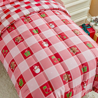 Christmas Toddler Bedding Set for Boys Girls Red White Plaid Colorful Holiday 4PC Toddler Bed Set - Cute Toddler White Bed in a Bag with Snowman Socks GIF Box