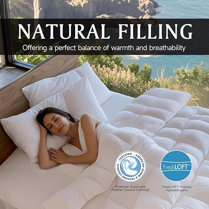 Beautyrest Luxury White Goose Feather Down Fiber Twin Size Duvet Insert,100% Cotton Breathable Medium Warmth Bedding Comforter for All Season,White/Twin,68" Wx90 L