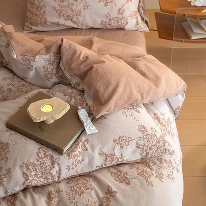 VM VOUGEMARKET Chic Floral Duvet Cover Queen,Yarn-Dyed Cotton Jacquard Textured Duvet Cover with Bowknot Retro Monet Style Bedding Set-90"x90",Pumpkin