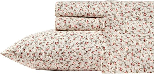 Laura Ashley - King Sheets, Cotton Percale Bedding Set, Lightweight & Breathable Home Decor, Oeko-Tex Certified (Sweet Success Pink, King)
