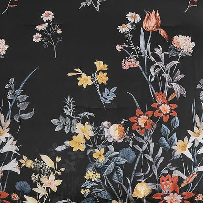 WONGS BEDDING Queen Comforter Set 7 Piece, Black Floral Bed in a Bag Bedding Set with Botanical Flowers Patterns, Soft Lightweight Complete Comforters with Sheets for All Season