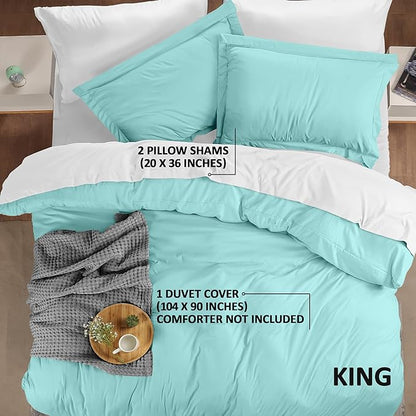 Utopia Bedding Duvet Cover King Size - 3 Piece with Zipper Closure - 1 Comforter Cover 104X90 Inches & 2 Pillow Shams 20X36 Inches (Spa Blue) Comforter Not Included