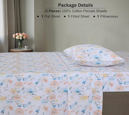 ZOYER 100% Cotton Sheets – Queen Size Percale Bedding, Cooling & Breathable, Durable with a Crisp, Soft & Comfortable Feel, 16" Deep Pocket, 4-Piece Set, Summer Spring