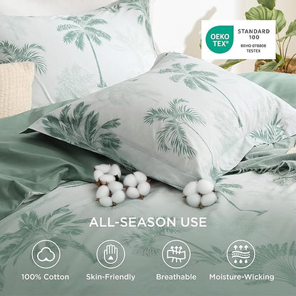 Bedsure Duvet Cover King Size - 100% Cotton Reversible Floral King Duvet Cover Set with Zipper Closure, 3 Pieces Soft & Breathable PureWoven Green Milieu Bedding Set with 2 Pillow Shams 20"x36"