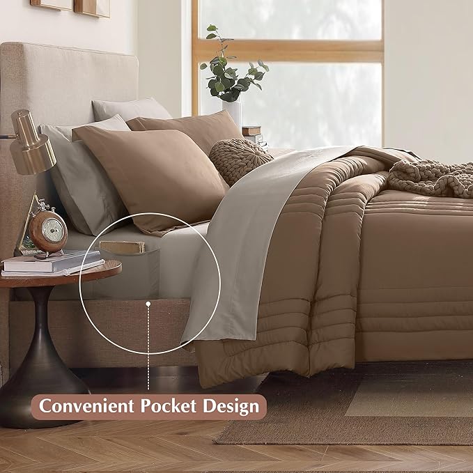 Monbix California King Size Comforter Set - 7 Pieces Bed in a Bag California King, Bedding Sets with Comforter, All Seasons Comforter Bed Set with Sheets, Pillowcases & Shams