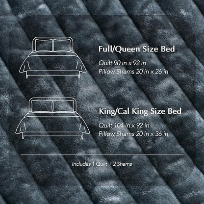 EVERGRACE Velvet Quilt Set Queen Size, Luxurious Soft Striped Channel Bedding Set, Lightweight Velvet Comforter for All Season, Oversized Bedspread Coverlet with 2 Matching Shams, Stormy Blue