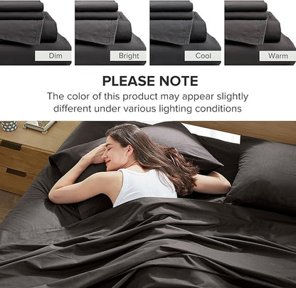 Comfort Spaces 100% Cotton Sheets Twin XL, Breathable & Ultra Soft Cotton Sheets, Naturally Cool Cotton Bed Sheets with 12" Elastic Pocket Fits up to 14" Mattress, All Season Sheet Set, Black, 3 Piece
