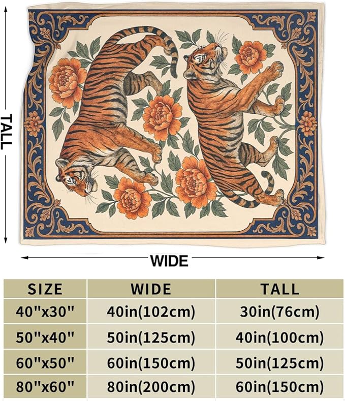 Tiger Blanket Super Soft Warm Fluffy Fleece Flannel Asian Oriental Animal Throw Blanket Cozy Fuzzy Plush Stuff Bedding Blankets Gifts for Women Kids Boys Girls Adults 50"X40"