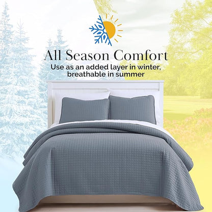 Southshore Fine Living, Inc. Queen Quilt Set, Full Size Bedspread with 2 Matching Pillow Shams, Soft Microfiber Lightweight Quilts, Queen Size Coverlet, Easy Care Machine Washable, Slate Blue